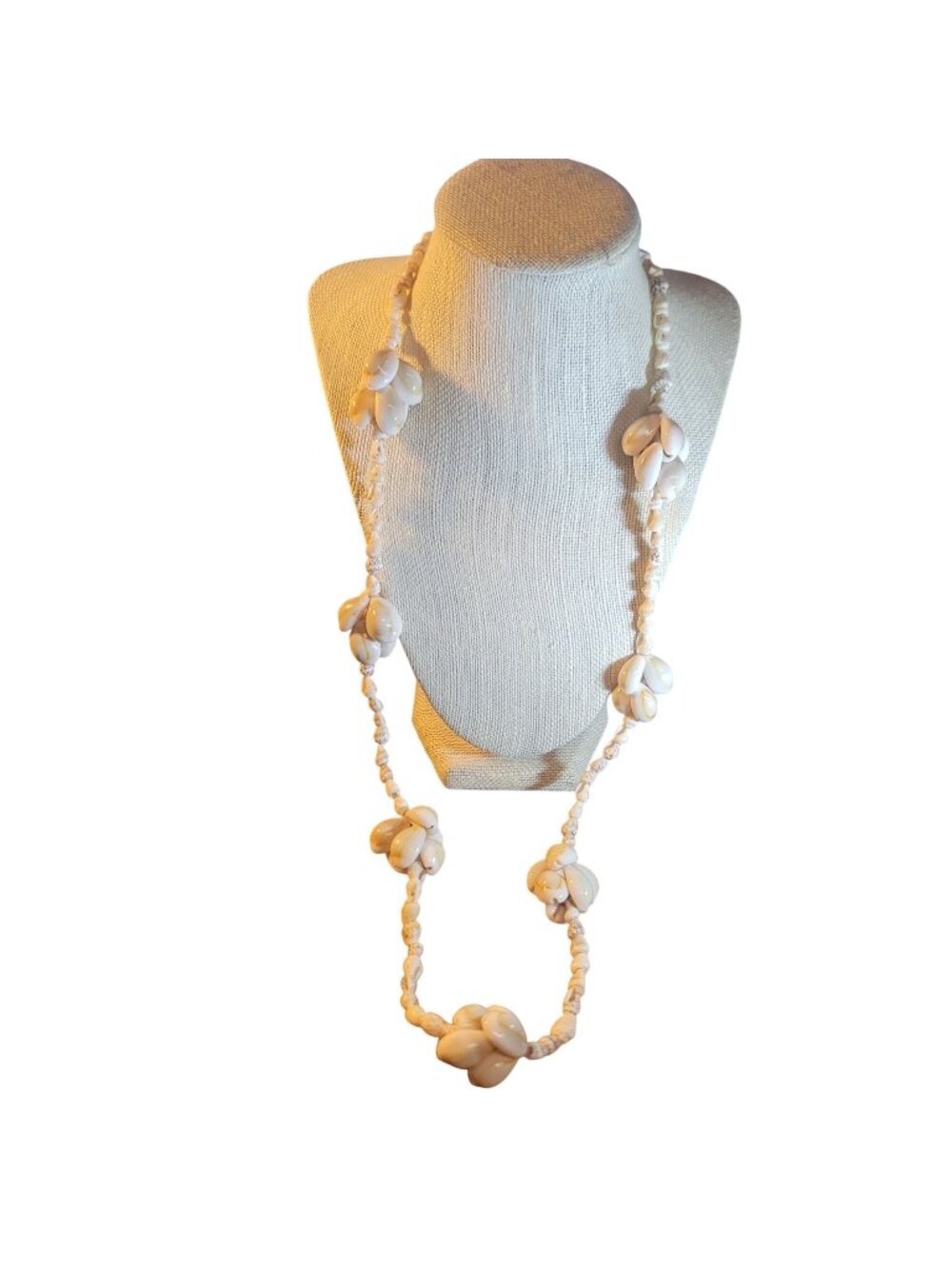 Dove Conch and Cowrie Shell Beaded Statement Necklace Island Lei Seashells Vtg